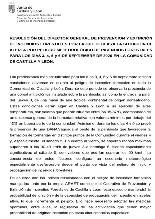 Alerta de incendios 03 - 06 septiembre 2026