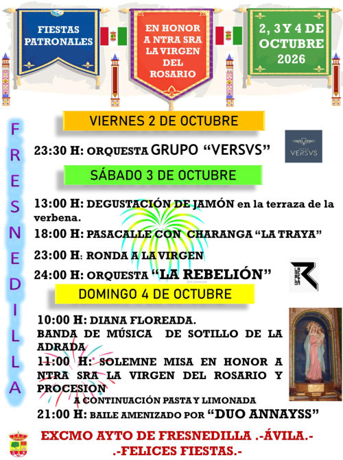 FIESTAS PATRONALES EN HONOR A NTRA SEÑORA LA VIRGEN DEL ROSARIO FRESNEDILLA